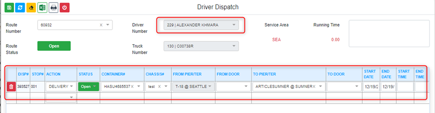 View Driver Dispatch by Driver Number