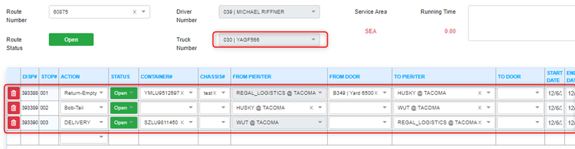 View Driver Dispatch by Truck Number